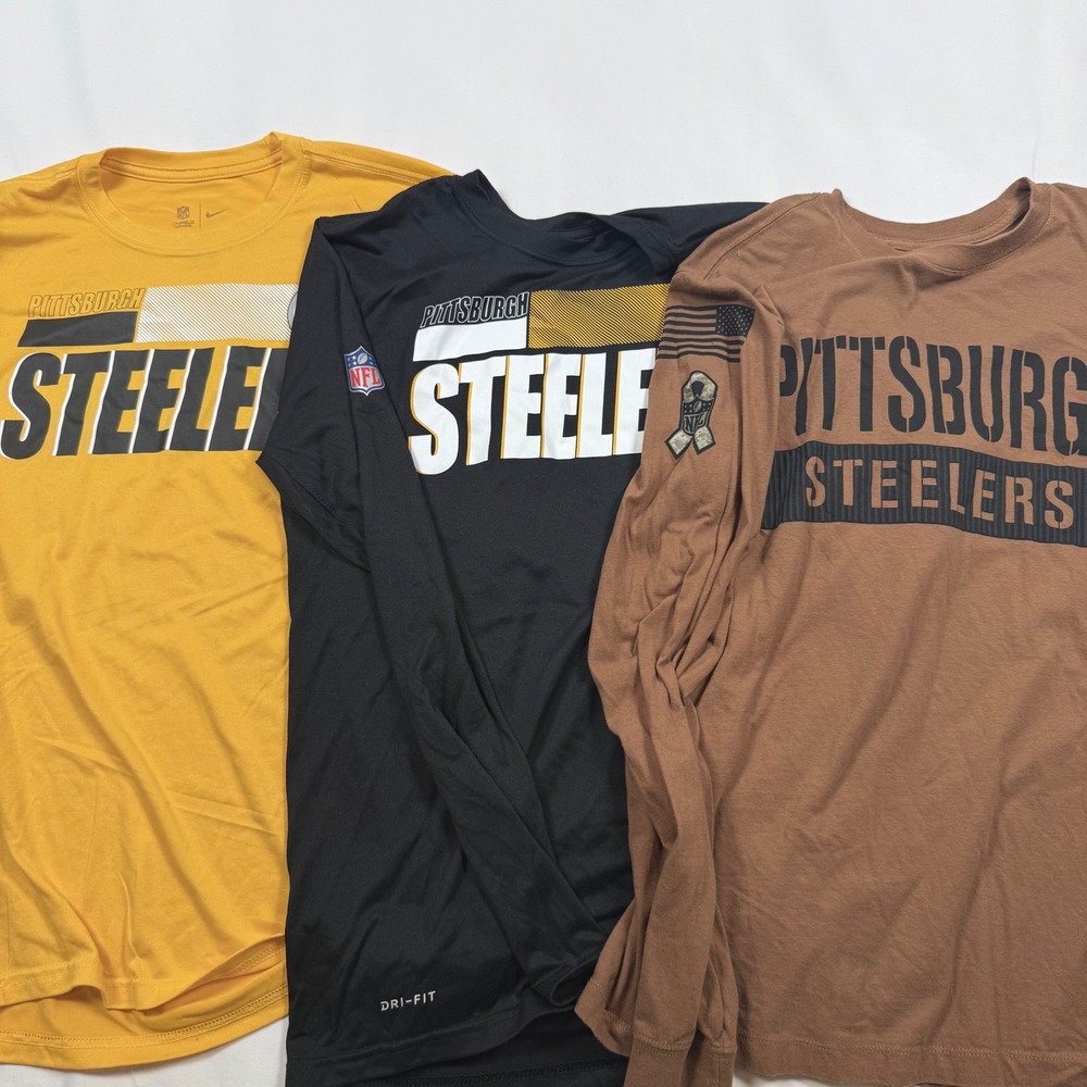 Lot of 3 Nike Tee + Pittsburgh Steelers Long Sleeve Dri-Fit Football Mens Med